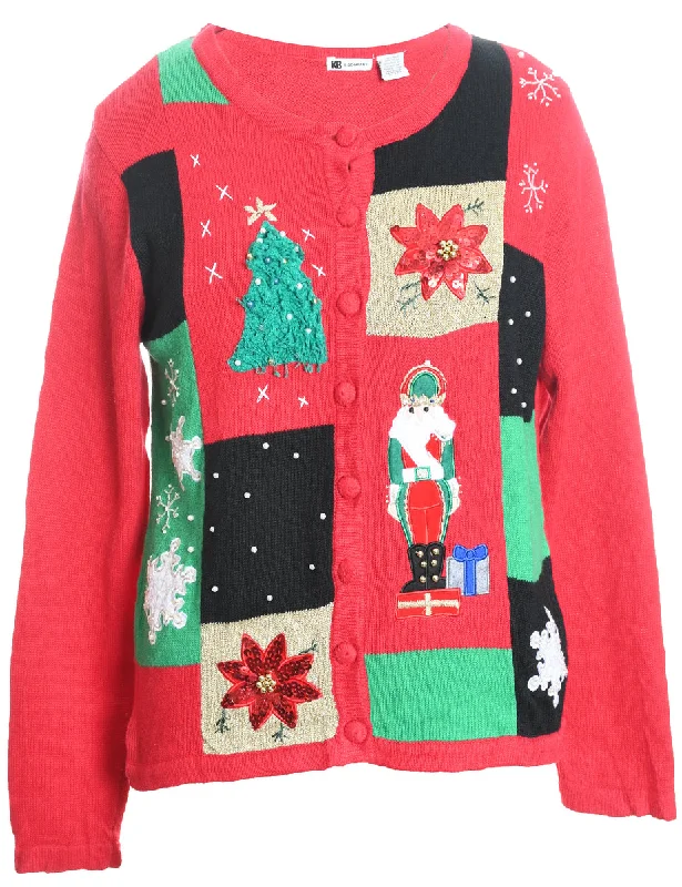 Festive Print Christmas Cardigan - M